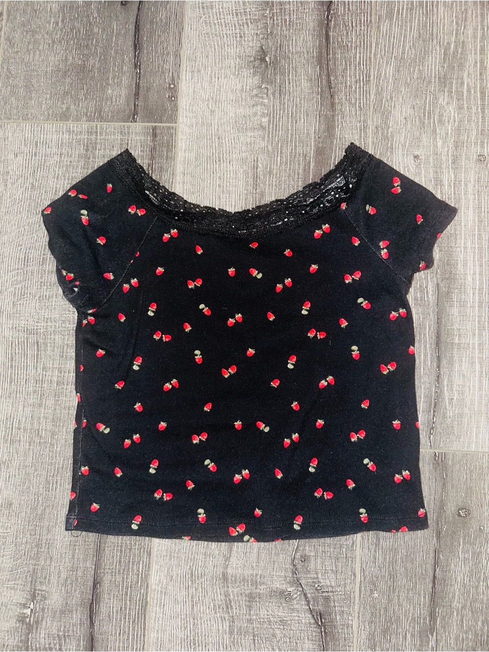 Art Class Kids Girls Black Cherry Print Lace-Trim Top
